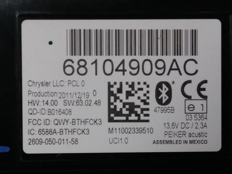 2012 DODGE RAM3500 TELEMATICS MODULE. PART NUMBER 68104909AC